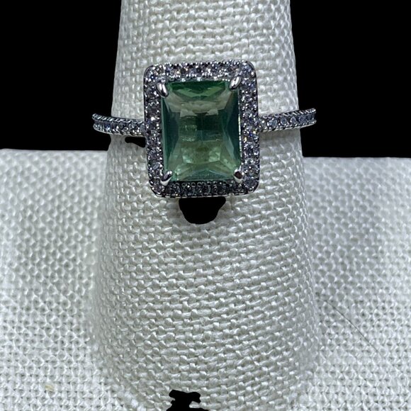 Coquette Emerald Cut Halo Ring Sterling Silver SZ8 Soft Girl Romantic Glam Gift - Picture 4 of 7